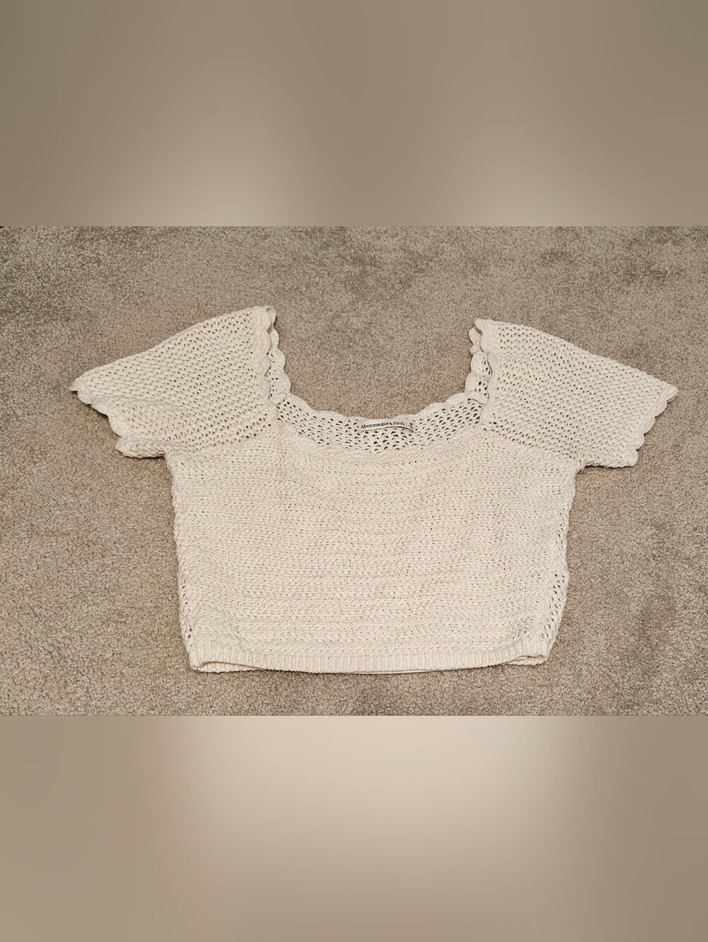 Abercrombi Cream Crochet Short Sleeve Knit Top